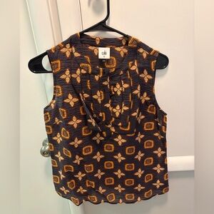 CAbi Sleeveless Top with Orange and Brown Pattern